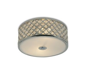 Sasha 2 Light E14, Flush Ceiling Light, 30cm Round, Polished Chrome With Crystal Glass And Opal Glass Diffuser