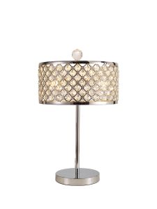 Sasha 2 Light E14, Table Lamp, Polished Chrome With Crystal Glass And Opal Glass Diffuser