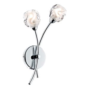 Seattle 2 Light G9 Polished Chrome Wall Light With Pull Cord With Clear Sculptured Glass Shade With Frosted Inner Detail