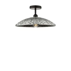 Riva 1 Light E27 Black Semi Flush Ceiling Fixture C/W A Large Faceted Shade In A Acrylic Mirrored Finish