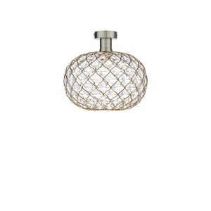 Edie 1 Light E27 Antique Chrome Semi Flush C/W Gold Finish Frame Shade With Faceted Acrylic Heptagonal Beads