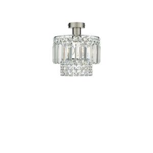 Edie 1 Light E27 Antique Chrome Semi Flush C/W Polished Antique Chrome Shade With Crystal Glass Droppers