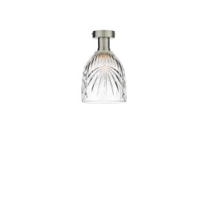 Edie 1 Light E27 Antique Chrome Semi Flush C/W Clear Cut Glass Shade With Palm Leaf-Style Engravings