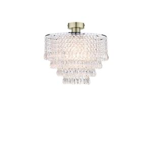 Edie 1 Light E27 Antique Brass Semi Flush C/W Polished Antique Brass Shade With Faceted Acylic Beads & Droppers