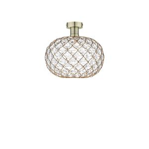 Edie 1 Light E27 Antique Brass Semi Flush C/W Gold Finish Frame Shade With Faceted Acrylic Heptagonal Beads
