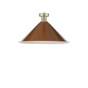 Edie 1 Light E27 Antique Brass Semi Flush C/W Red/Umber Metal Shade With White Inner