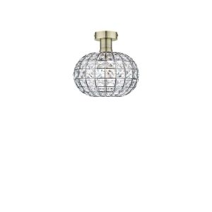Edie 1 Light E27 Antique Brass Semi Flush C/W Antique Brass Finish Frame Shade With Faceted Crystal Glass Sqaure Shaped Beads