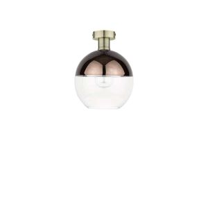 Edie 1 Light E27 Antique Brass Semi Flush C/W Bronze & Clear Glass Globe Shade