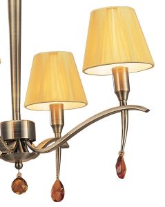 Siena 55cm Pendant Round 4 Light E14, Antique Brass With Amber Cream Shades And Amber Crystal