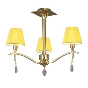 Siena 53cm Semi Flush Round 3 Light E14, Polished Brass With Amber Cream Shades And Clear Crystal