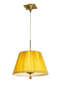 Siena 40cm Pendant Round 1 Light E27, Antique Brass With Amber Cream Shade And Amber Crystal