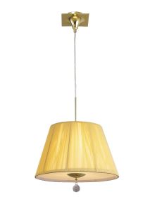 Siena Pendant Round 1 Light E27, Polished Brass With Amber Ccrain Shade And Clear Crystal