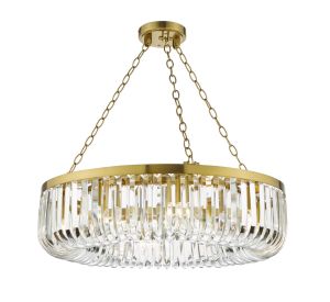 Sigourney 8 Light E14 Satin Gold Adjsutable Chandelier Pendant With Clear Glass Crystals