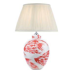 Simone 1 Light E27 Red & White Ceramic Table Lamp With Inline Switch C/W Ulyana Ivory Faux Silk Pleated 35cm Shade