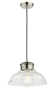 Siren 1 Light E27 Antique Chrome Adjustable Pendant With Clear Glass Shade