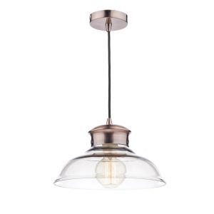 Siren 1 Light E27 Antique Copper Adjustable Pendant With Clear Glass Shade