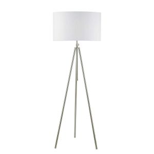Ska 1 Light E27 Polished Chrome Adjustable Tripod Floor Lamp With Foot Switch C/W Innsbruck Ivory Faux Silk Oval 45cm Shade
