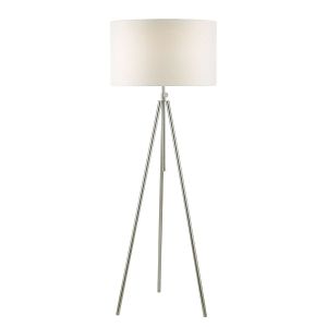 Ska 1 Light E27 Polished Chrome Adjustable Tripod Floor Lamp With Foot Switch C/W Pyramid White Linen 46cm Drum Shade