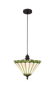 Sonoma 1 Light Uplighter Pendant E27 With 30cm Tiffany Shade, Green/Ccrain/Crystal/Black