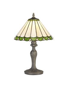Sonoma 1 Light Curved Table Lamp E27 With 30cm Tiffany Shade, Green/Ccrain/Crystal/Aged Antique Brass