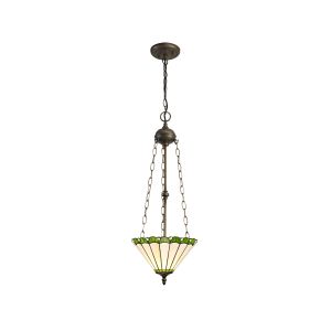 Sonoma 3 Light Uplighter Pendant E27 With 30cm Tiffany Shade, Green/Ccrain/Crystal/Aged Antique Brass