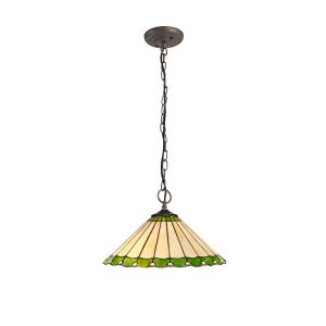 Sonoma 3 Light Downlighter Pendant E27 With 40cm Tiffany Shade, Green/Ccrain/Crystal/Aged Antique Brass