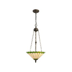 Sonoma 3 Light Uplighter Pendant E27 With 40cm Tiffany Shade, Green/Ccrain/Crystal/Aged Antique Brass