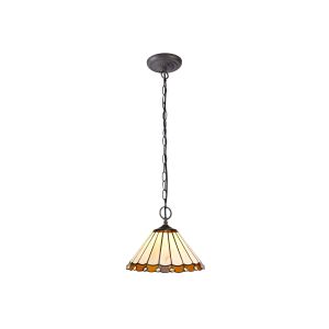 Sonoma 2 Light Downlighter Pendant E27 With 30cm Tiffany Shade, Amber/Ccrain/Crystal/Aged Antique Brass