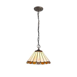 Sonoma 3 Light Downlighter Pendant E27 With 30cm Tiffany Shade, Amber/Ccrain/Crystal/Aged Antique Brass