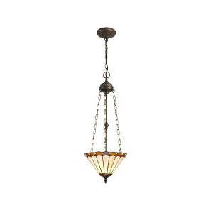 Sonoma 3 Light Uplighter Pendant E27 With 30cm Tiffany Shade, Amber/Ccrain/Crystal/Aged Antique Brass