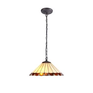 Sonoma 1 Light Downlighter Pendant E27 With 40cm Tiffany Shade, Amber/Ccrain/Crystal/Aged Antique Brass