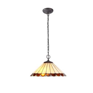Sonoma 2 Light Downlighter Pendant E27 With 40cm Tiffany Shade, Amber/Ccrain/Crystal/Aged Antique Brass