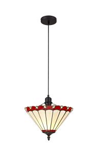 Sonoma 1 Light Uplighter Pendant E27 With 30cm Tiffany Shade, Red/Ccrain/Crystal/Black