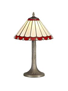 Sonoma 1 Light Tree Like Table Lamp E27 With 30cm Tiffany Shade, Red/Ccrain/Crystal/Aged Antique Brass