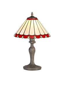 Sonoma 1 Light Curved Table Lamp E27 With 30cm Tiffany Shade, Red/Ccrain/Crystal/Aged Antique Brass