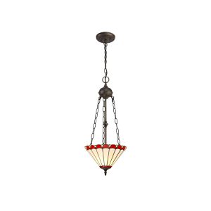 Sonoma 2 Light Uplighter Pendant E27 With 30cm Tiffany Shade, Red/Ccrain/Crystal/Aged Antique Brass