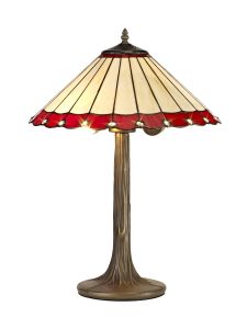 Sonoma 2 Light Tree Like Table Lamp E27 With 40cm Tiffany Shade, Red/Ccrain/Crystal/Aged Antique Brass