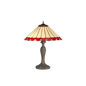 Sonoma 2 Light Curved Table Lamp E27 With 40cm Tiffany Shade, Red/Ccrain/Crystal/Aged Antique Brass