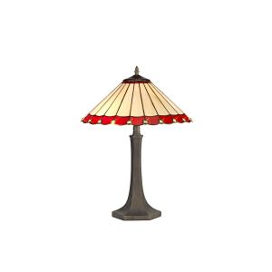 Sonoma 2 Light Octagonal Table Lamp E27 With 40cm Tiffany Shade, Red/Ccrain/Crystal/Aged Antique Brass