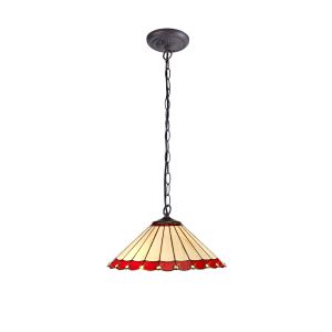 Sonoma 1 Light Downlighter Pendant E27 With 40cm Tiffany Shade, Red/Ccrain/Crystal/Aged Antique Brass