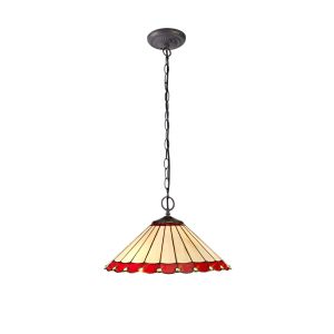 Sonoma 2 Light Downlighter Pendant E27 With 40cm Tiffany Shade, Red/Ccrain/Crystal/Aged Antique Brass