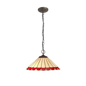 Sonoma 3 Light Downlighter Pendant E27 With 40cm Tiffany Shade, Red/Ccrain/Crystal/Aged Antique Brass