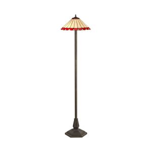 Sonoma 2 Light Octagonal Floor Lamp E27 With 40cm Tiffany Shade, Red/Ccrain/Crystal/Aged Antique Brass