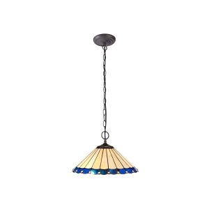 Sonoma 2 Light Downlighter Pendant E27 With 40cm Tiffany Shade, Blue/Ccrain/Crystal/Aged Antique Brass