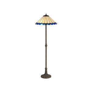 Sonoma 2 Light Leaf Design Floor Lamp E27 With 40cm Tiffany Shade, Blue/Ccrain/Crystal/Aged Antique Brass