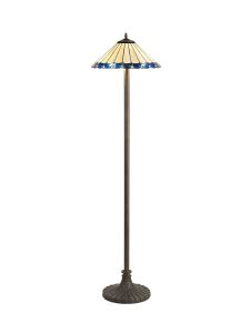 Sonoma 2 Light Stepped Design Floor Lamp E27 With 40cm Tiffany Shade, Blue/Ccrain/Crystal/Aged Antique Brass