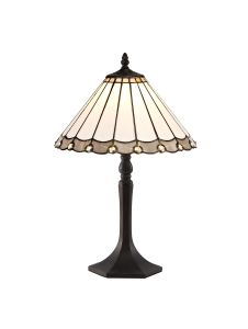 Sonoma 1 Light Octagonal Table Lamp E27 With 30cm Tiffany Shade, Grey/Ccrain/Crystal/Aged Antique Brass