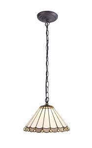 Sonoma 1 Light Downlighter Pendant E27 With 30cm Tiffany Shade, Grey/Ccrain/Crystal/Aged Antique Brass