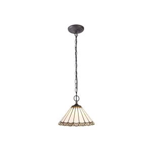 Sonoma 2 Light Downlighter Pendant E27 With 30cm Tiffany Shade, Grey/Ccrain/Crystal/Aged Antique Brass