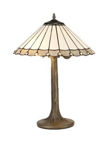 Sonoma 2 Light Tree Like Table Lamp E27 With 40cm Tiffany Shade, Grey/Ccrain/Crystal/Aged Antique Brass
